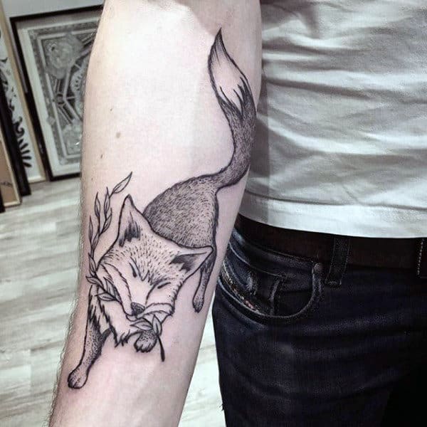 Sly Fox With Twig Tattoo Males Forearms