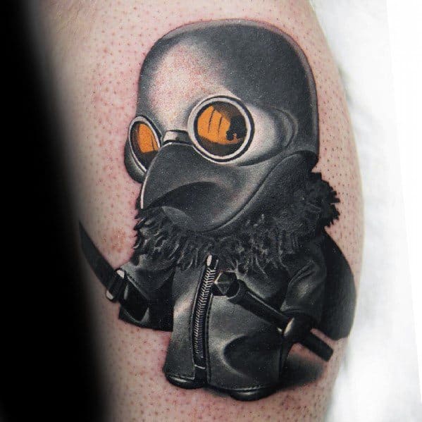 Small 3d Leg Calf Plague Doctor Tattoos Male