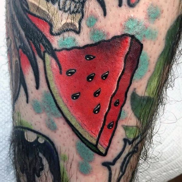 Small 3d Leg Guys Watermelon Tattoo Design Ideas