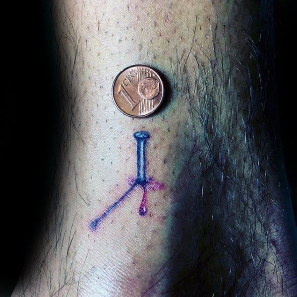 Small 3d Nail Ankle Mens Tattoo Designs