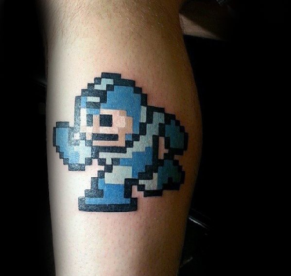 Small 8 Bit Leg Side Male Megaman Tattoo Ideas