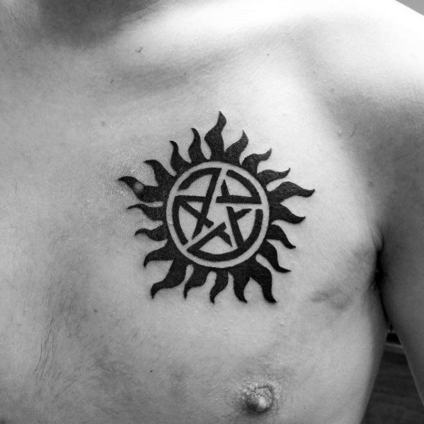 Small Anti Possession Chest Tattoo Ideas For Men