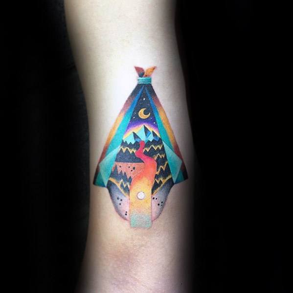 Small Arm Colorful Tent Male Tattoos