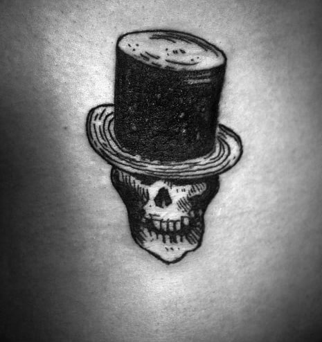 Small Back Male Top Hat Skull Sketched Tattoo Ideas