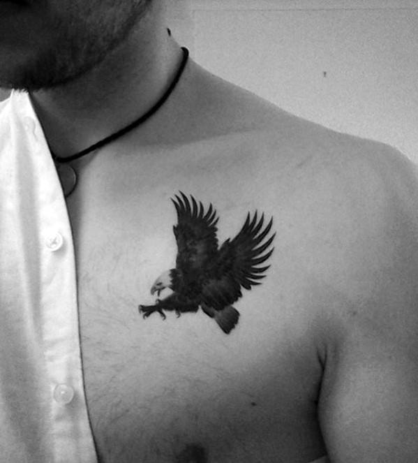 Small Bald Eagle Male Chest Tattoos