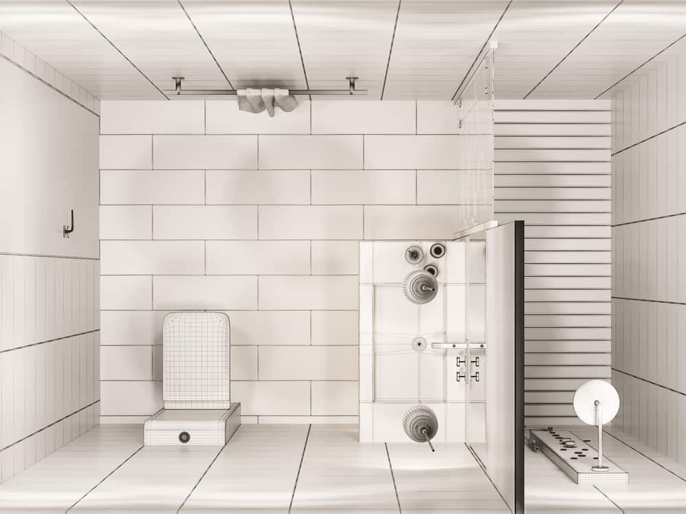 white tile small bathroom with shower