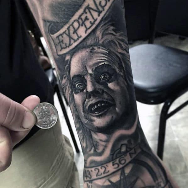 Small Beetlejuice Mens Sleeve Tattoos