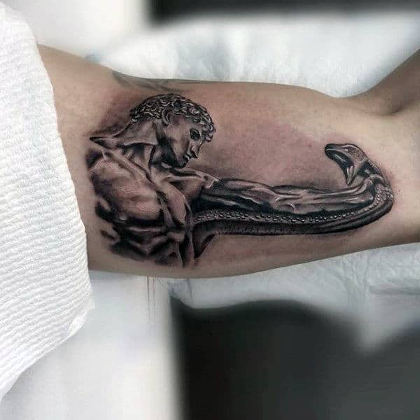 Small Bicep Greek Tattoo Designs Men