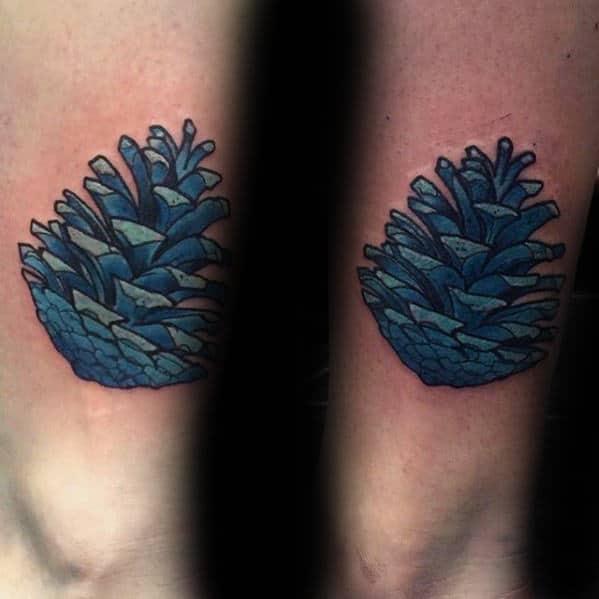 Small Blue Pine Cone Mens Lower Leg Tattoos