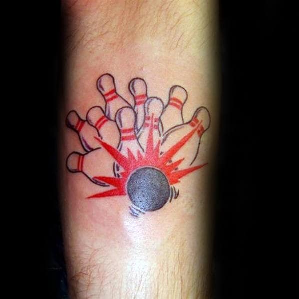 Small Bowling Ball And Pins Inner Forearm Tattoos For Men