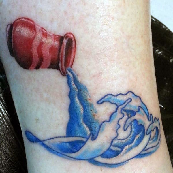 Small Bucket Water Splash Tattoo For Men