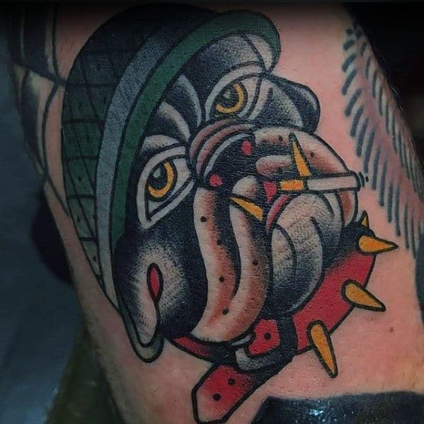 Small Bulldog Arm Traditional Tattoo Ideas For Guys