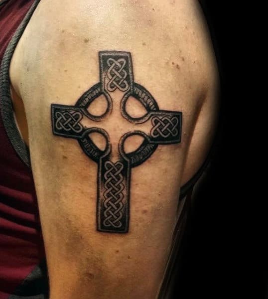 Small Celtic Cross Tattoos For Males On Upper Arm