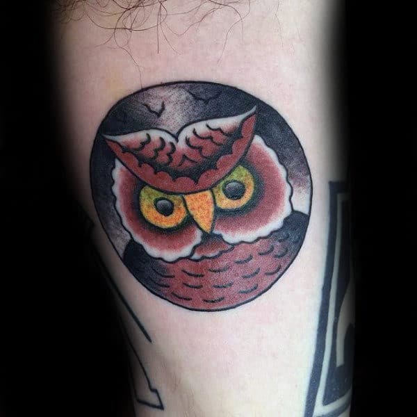 Small Circle Owl Tattoos For Guys