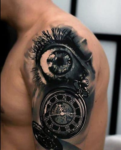 Arm Small Clock Tattoo For Gentlemen