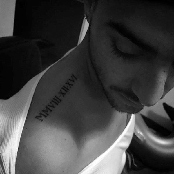 Small Collar Bone Roman Numeral Tattoos For Men