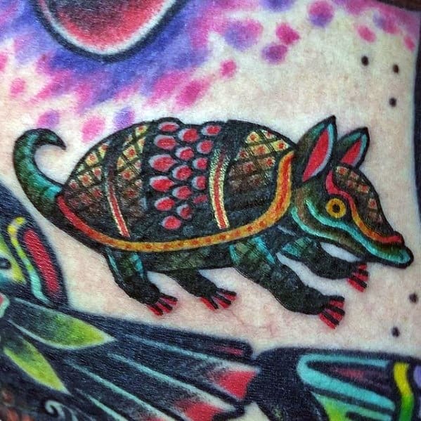 Small Colorful Chest Guys Armadillo Tattoo Design Ideas