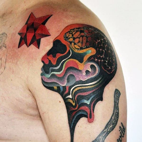 Small Colorful Head Mens Awesome Upper Arm Tattoo Ideas