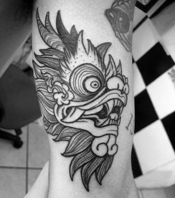 Small Creative Dragon Head Guys Black Ink Forearm Tattoo