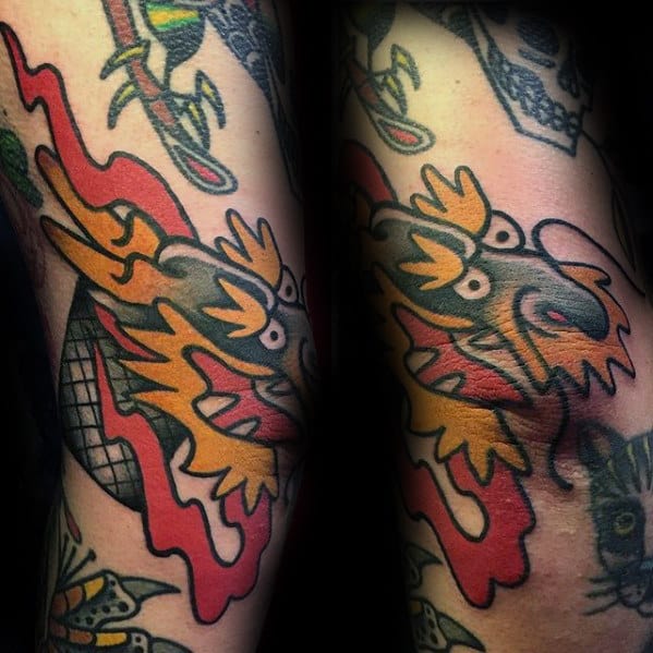 Small Creative Traditional Dragon Mens Outer Forearm Tattoo