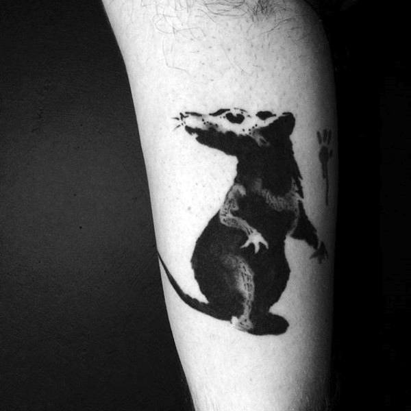 Small Detailed Banksy Rat Mens Arm Tattoos