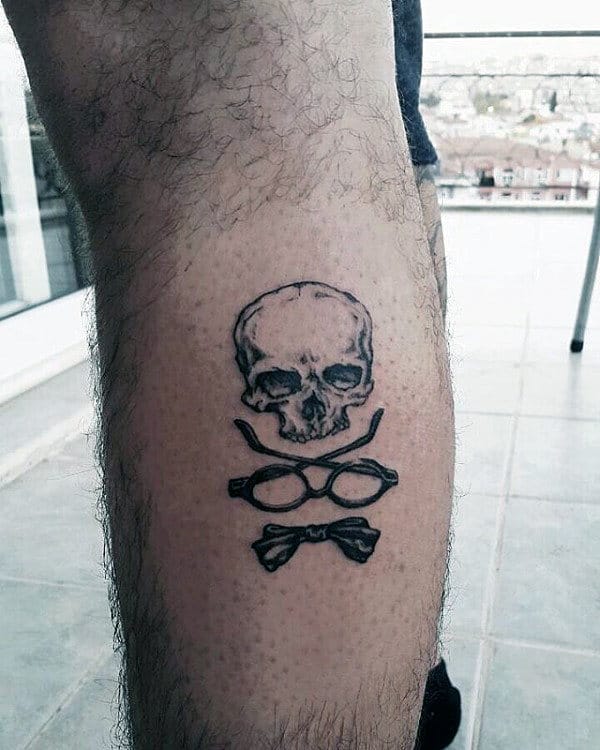 Small Detailed Mens Glasses Leg Calf Tattoo