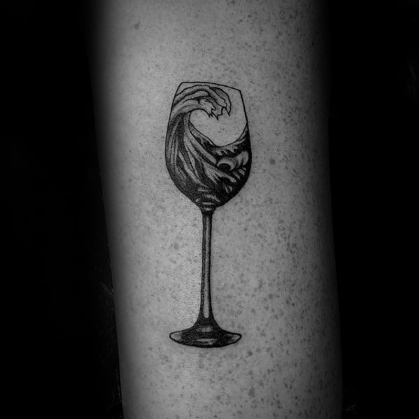 Small Detailed Ocean Wave Forearm Wine Guys Tattoo Ideas