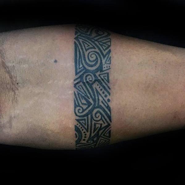 Small Detailed Ornate Mens Forearm Band Tattoos