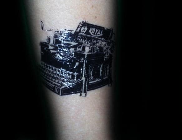 Small Detailed Typewriter Tattoo On Gentleman