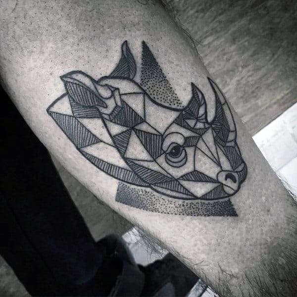 Small Dotwork Geometric Rhino Tattoos For Guys