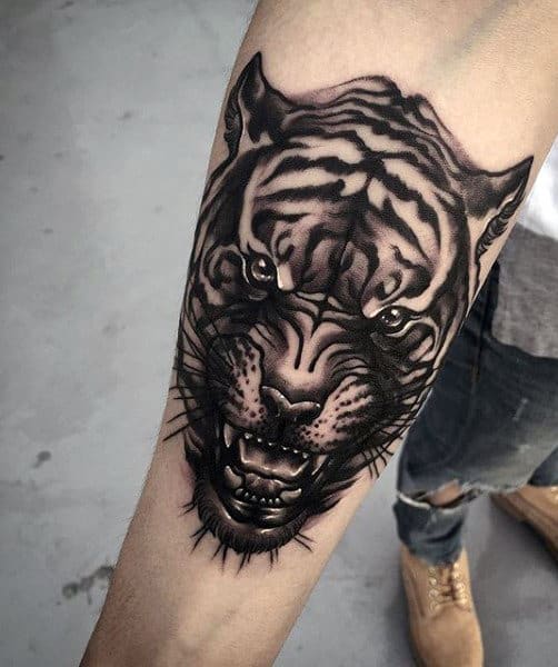 Small Forearm Dragon Tiger Tattoo For Men