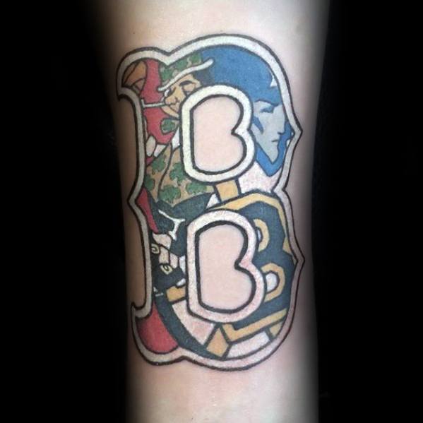 Small Forearm Guy With Boston Red Sox Tattoo Design