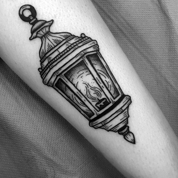 Small Forearm Male With Cool Lantern Tattoo Design