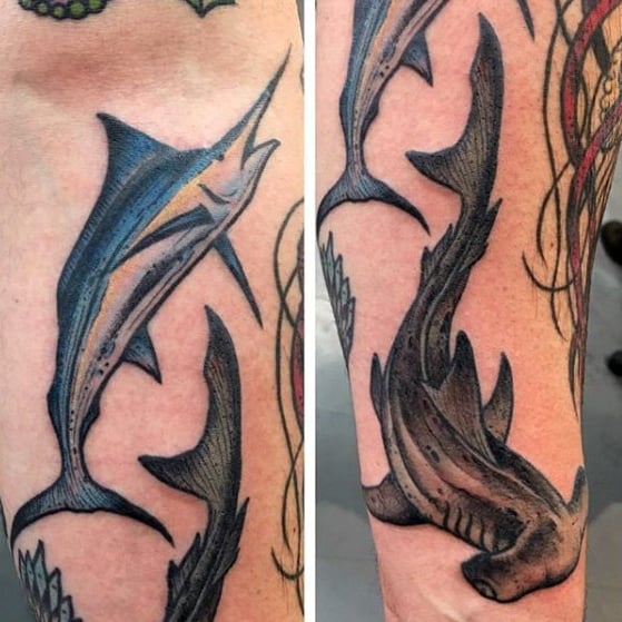 Small Forearm Marlin Tattoos Male