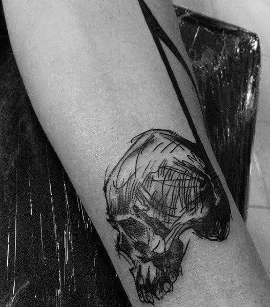 Small Forearm Sketched Skull Guys Death Note Tattoos