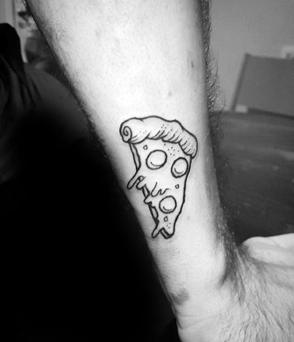 Small Forearm Slice Of Pizza Male Tattoo Designs