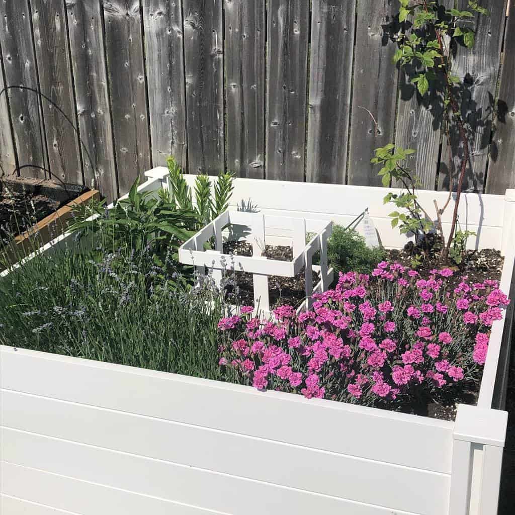 small white wood planter box herb garden