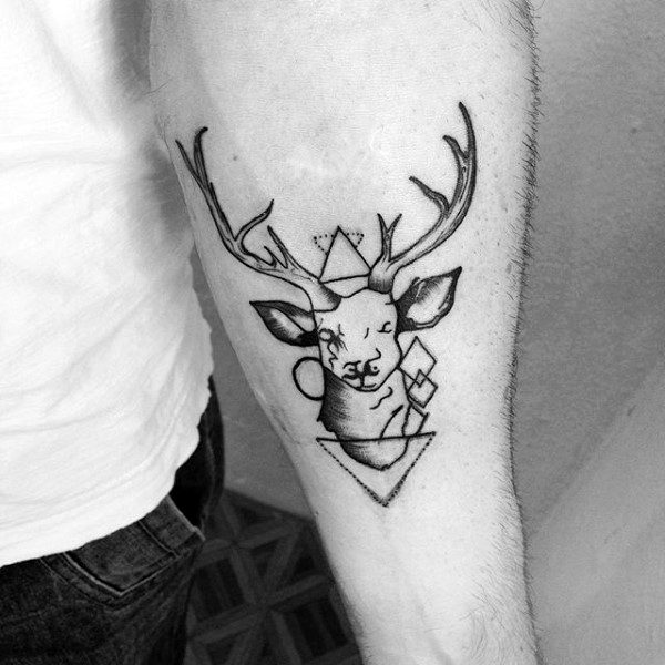 Small Geometric Moose Mens Inner Forearm Tattoo Ideas
