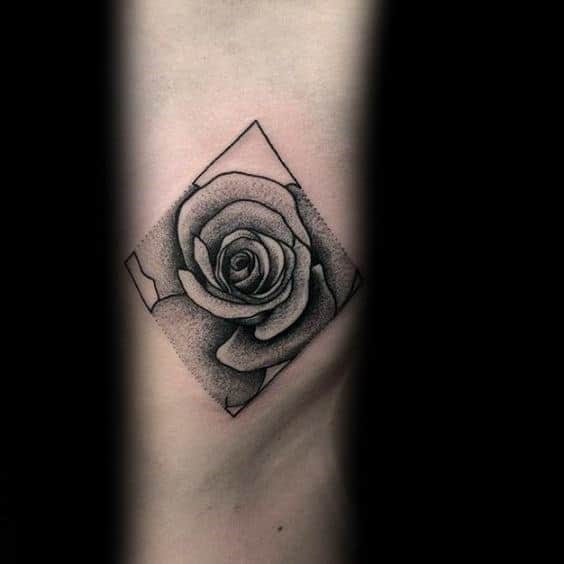 Small Geometric Rose Dotwork Guys Tricep Tattoos