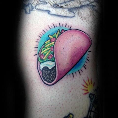 Small Glowing Taco Guys Inner Arm Bicep Tattoo Designs