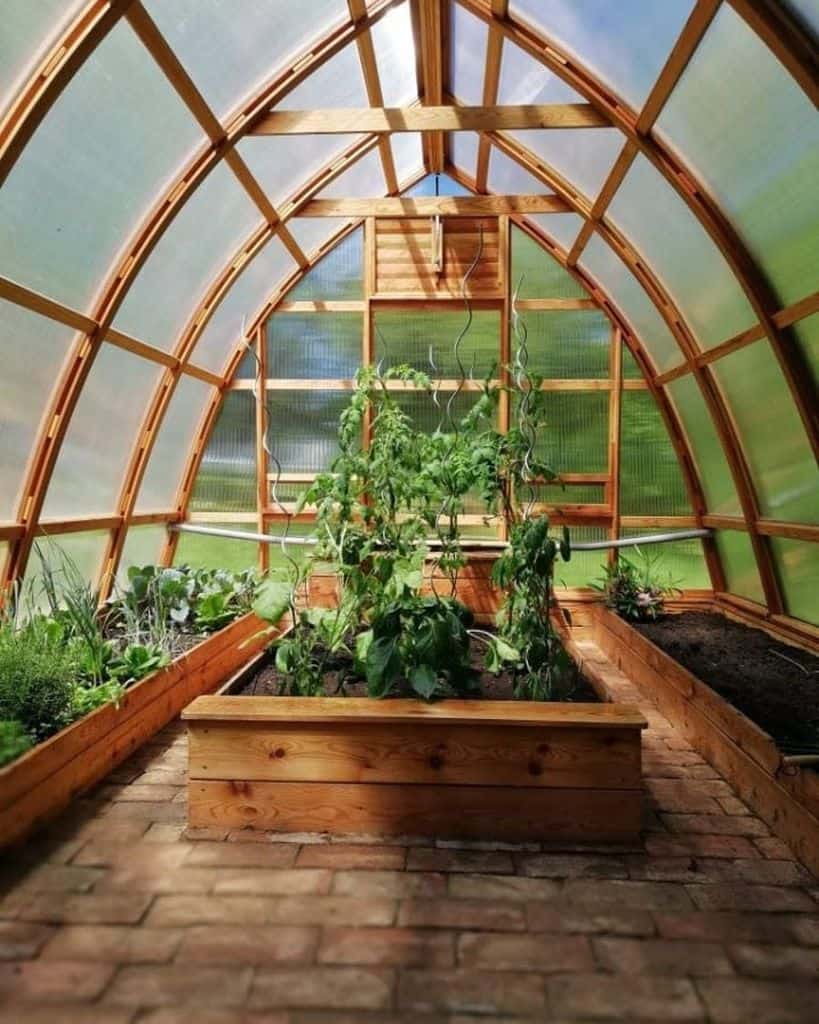 inside small wood greenhouse wood planter boxes