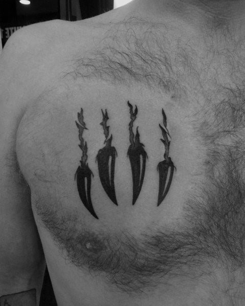 Small Guys Bear Claw Torn Skin Chest Tattoo