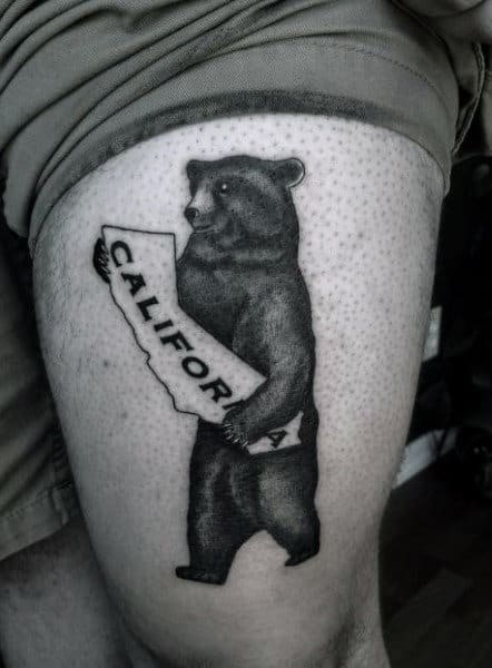 Small Guys California Bear Thigh Tattoo Design