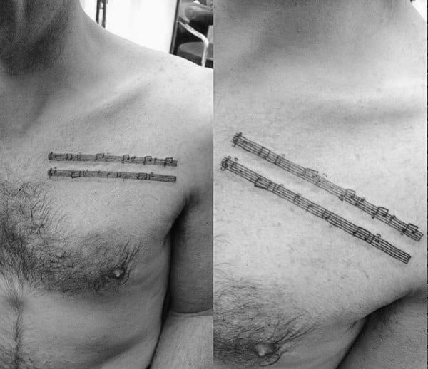 Small Guys Music Note Upper Chest Tattoo