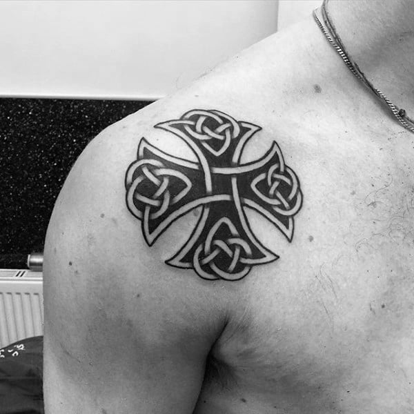 Small Guys Shoulder Celtic Knot Cross Tattoos