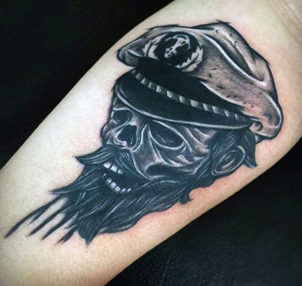 Small Guy's Skeleton Sailor Tattoo Ideas On Forearm