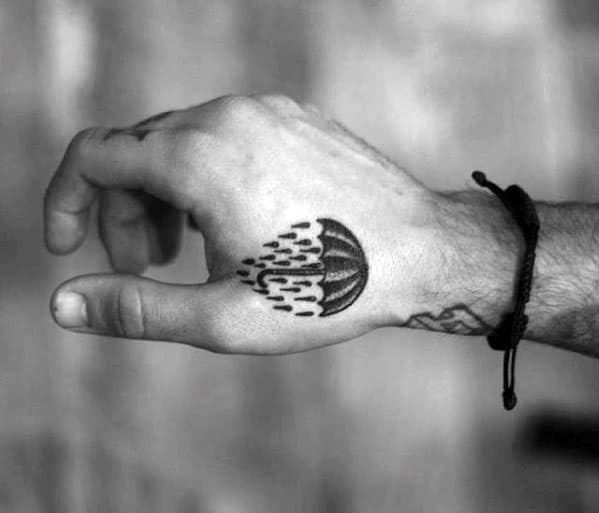 Small Hand Guys Umbrella Tattoo Design Ideas