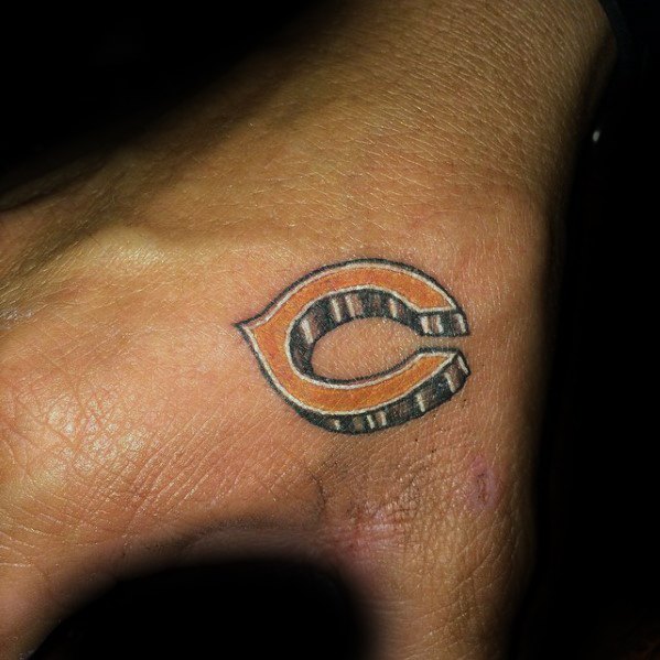 Small Hand Mens Tattoo Chicago Bears Design