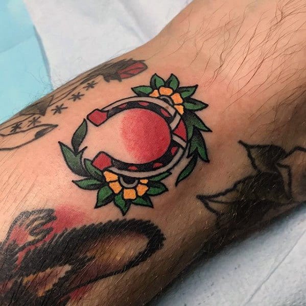 Small Horseshoe Male Good Luck Tattoo Design Inspiration