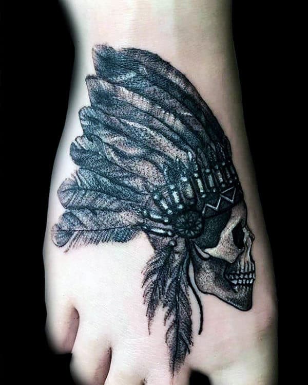 Small Indian Skull Mens Foot Tattoos